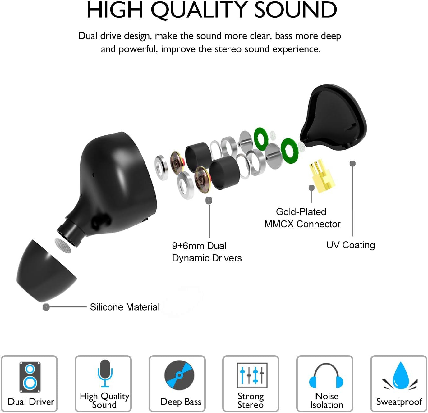 In-Ear Monitors Earbuds Wired Earphone Dual Drivers with MMCX Detachable Cables, Noise-Isolating Comfort Earbud for Musicians Sports Headphone Earphones (Wood Grain)