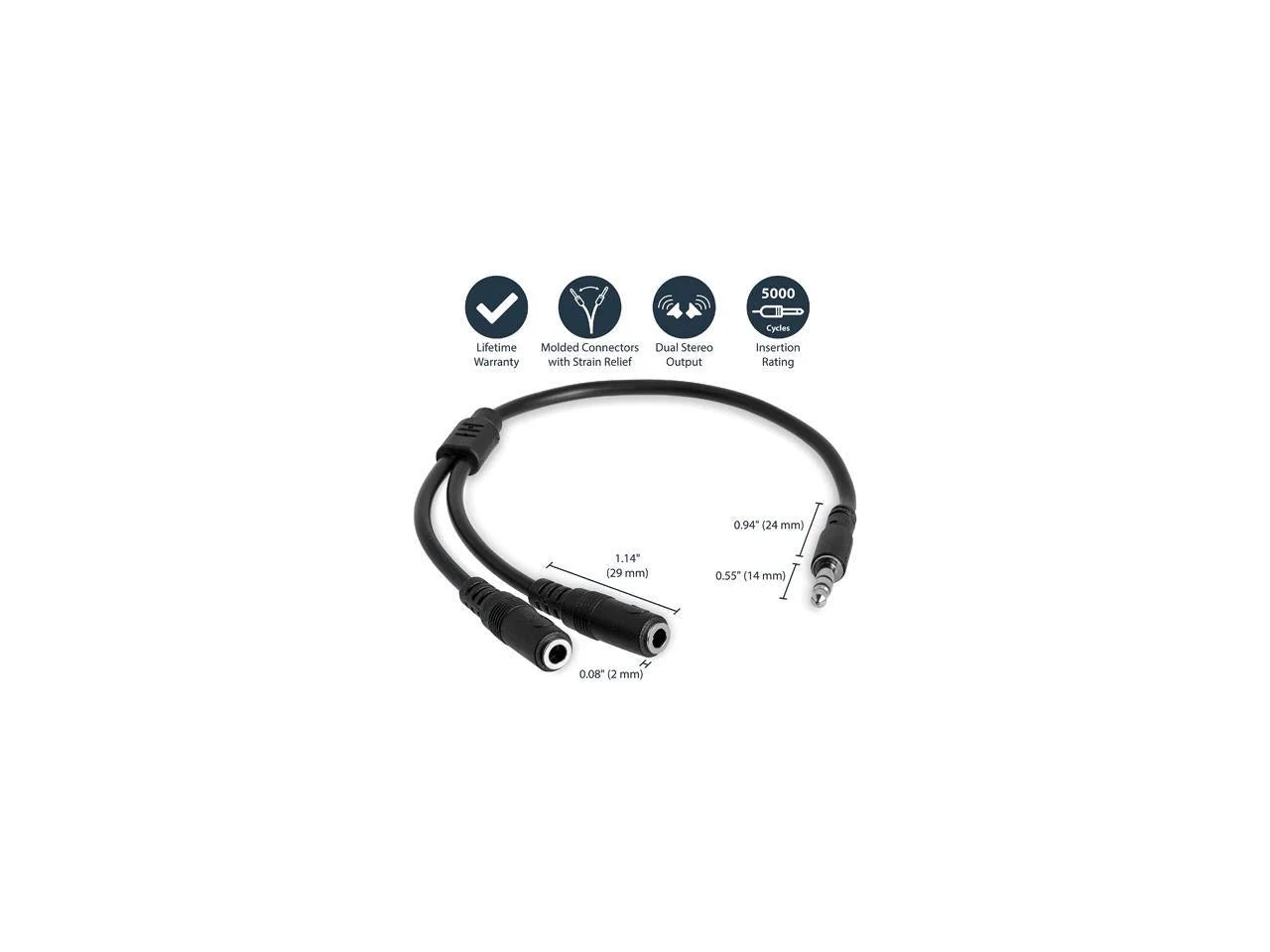 MUY1MFFS Slim Stereo Splitter Cable - 3.5Mm Male to 2X 3.5Mm Female - Slim Phono Stereo Y Cable