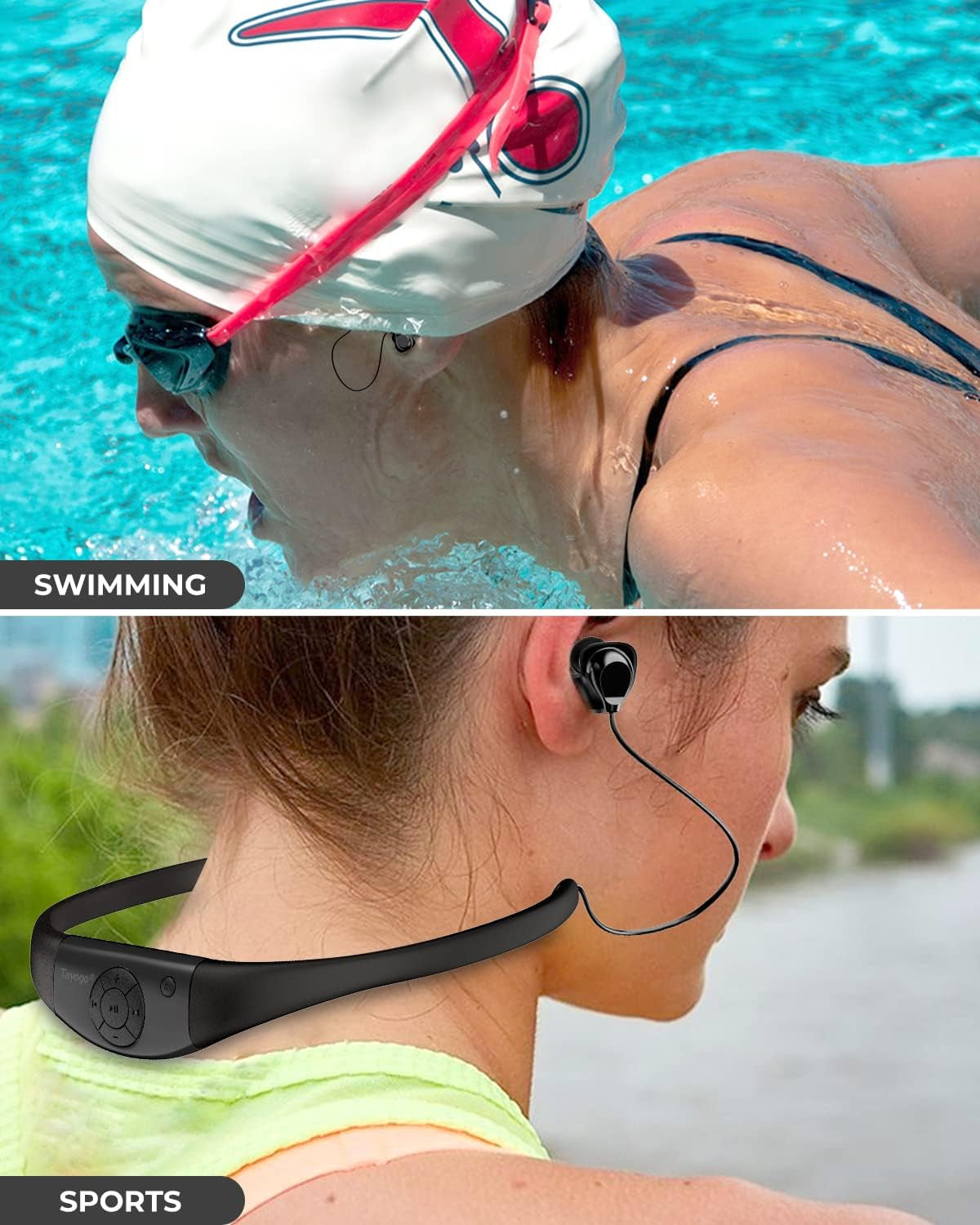 Waterproof MP3 Player for Swimming, IPX8 8GB Underwater Swim MP3, Running, Watersports, 20H Playing Time, Magnetic Charging Cable