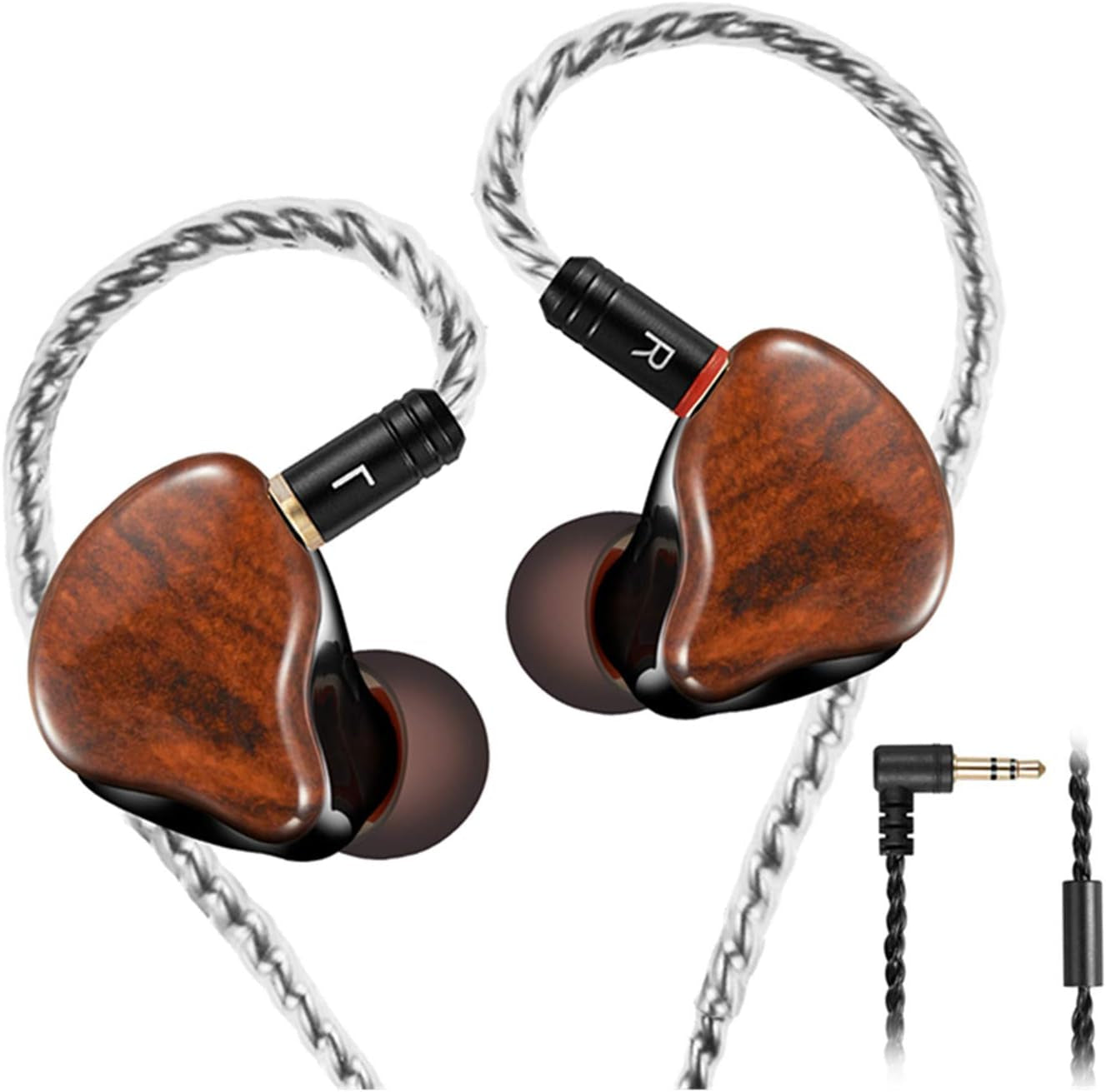 In-Ear Monitors Earbuds Wired Earphone Dual Drivers with MMCX Detachable Cables, Noise-Isolating Comfort Earbud for Musicians Sports Headphone Earphones (Wood Grain)